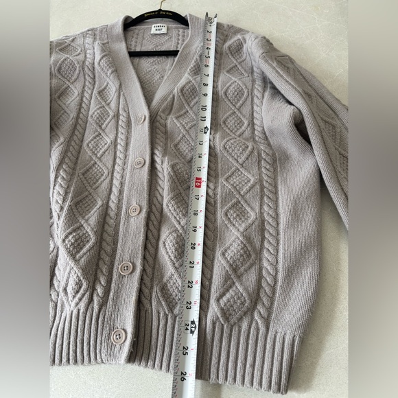 Sunday Best Taupe Cable Knit Cardigan Wool Blend Sz. Small Grandpa Grandma Luxe - Picture 6 of 11